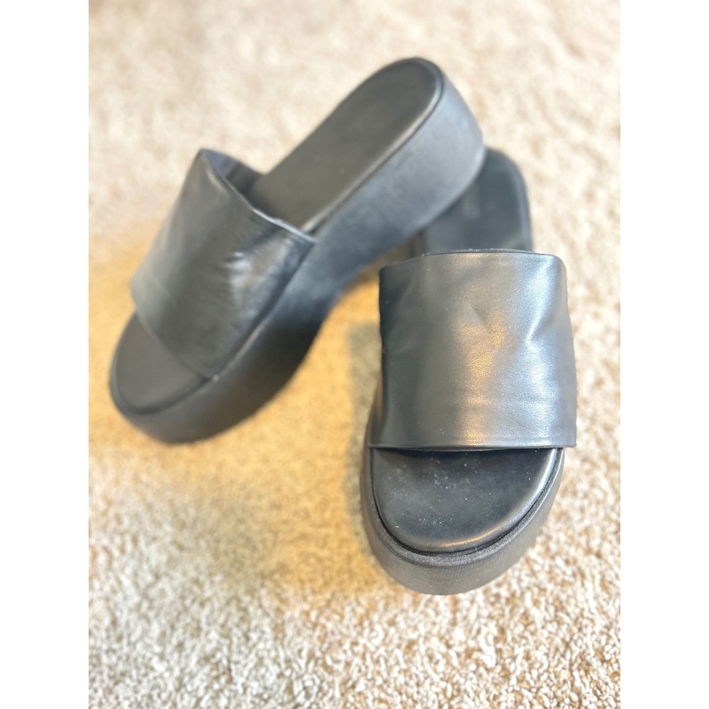 Y2k 90s Black Platform Slide Sandals Chunky Flatform Minimalist Size 6.5